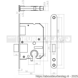 Intersteel Essentials 9541 woningbouw cilinder kastslot 55 mm voorplaat afgerond wit gelakt 20x174 mm doorn 50 mm met sluitplaat - R26007079 - afbeelding 2