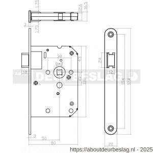 Intersteel Essentials 9542 woningbouw loopslot voorplaat afgerond RVS 20x174 mm doorn 50 mm met sluitplaat - R26007080 - afbeelding 2