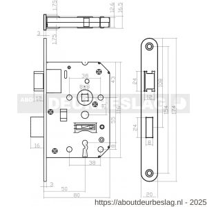 Intersteel Essentials 9542 woningbouw klavier dag- en nachtslot 55 mm voorplaat afgerond RVS 20x174 mm doorn 50 mm met sluitplaat en 2 sleutels - R26007081 - afbeelding 2