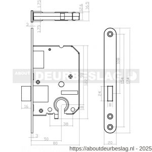 Intersteel Essentials 9543 woningbouw cilinder kastslot 55 mm voorplaat afgerond RVS 20x174 mm doorn 50 mm met sluitplaat - R26007085 - afbeelding 2