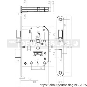Intersteel 9544 woningbouw klavier dag- en nachtslot 55 mm voorplaat afgerond wit gelakt 20x174 mm doorn 50 mm met sluitplaat en 2 sleutels industrieverpakking - R26008913 - afbeelding 2