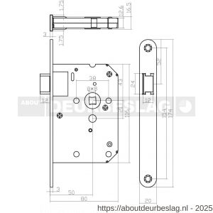 Intersteel Living 9547 woningbouw loopslot voorplaat afgerond zwart gelakt 20x174 mm doorn 50 mm met sluitplaat - R26008916 - afbeelding 2