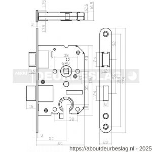 Intersteel Living 9547 woningbouw cilinder dag- en nachtslot 55 mm voorplaat afgerond zwart gelakt 20x174 mm doorn 50 mm met sluitplaat - R26008918 - afbeelding 2