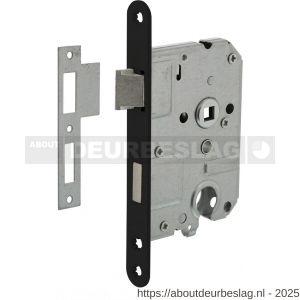 Intersteel Living 9547 woningbouw cilinder dag- en nachtslot 55 mm voorplaat afgerond zwart gelakt 20x174 mm doorn 50 mm met sluitplaat - R26008918 - afbeelding 1