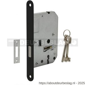 Intersteel Living 9548 woningbouw klavier kastslot 55 mm voorplaat afgerond zwart gelakt 20x175 doorn 50 mm met sluitplaat en 2 sleutels - R26008920 - afbeelding 1