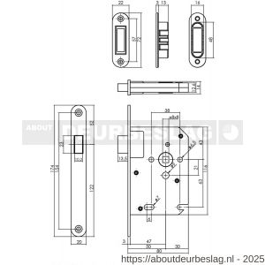 Intersteel 9571 woningbouw magneet loopslot voorplaat afgerond RVS 20x174 mm doorn 50 mm met sluitplaat-kom industrieverpakking - R26008931 - afbeelding 2
