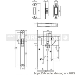 Intersteel 9571 woningbouw magneet klavier dag- en nachtslot 55 mm voorplaat afgerond RVS 20x174 mm doorn 50 mm met sluitplaat-kom en 2 sleutels industrieverpakking - R26008932 - afbeelding 2