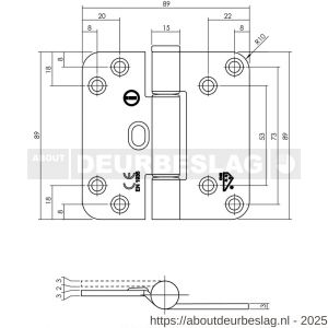 Intersteel Living 4625 glijlagerscharnier afgerond 89x89x3 DIN links-rechts CE (EN1935: 2002) staal verzinkt zonder schroeven - R26009293 - afbeelding 2