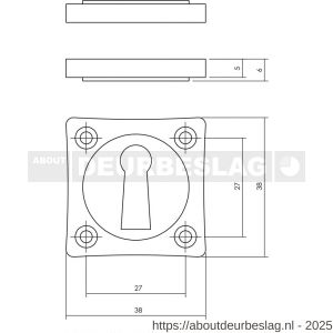 Intersteel 3183 sleutelrozetten Basic 38x38x5 mm nikkel mat - R26011388 - afbeelding 1