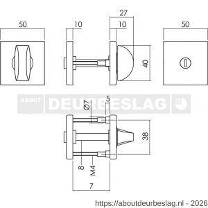 Intersteel 3093 WC-sluiting verdekt 50x50x10 mm met nokken en stift 8x8 mm zwart - R26010534 - afbeelding 2