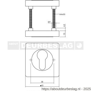 Intersteel 3185 cilinderrozetten verdekt 55x55x10 mm met nokken zwart - R26011363 - afbeelding 1