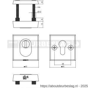 Intersteel 3750 SKG3 veiligheidsrozetten vierkant 60x60x15 mm profielcilindergat met kerntrekbeveiliging zwart - R26010536 - afbeelding 2