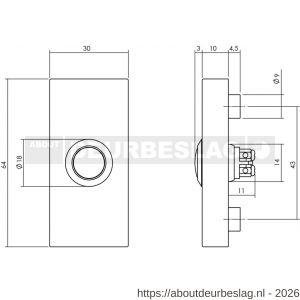 Intersteel 3990 beldrukker rechthoekig verdekt 65x30x10 mm RVS zwart - R26009301 - afbeelding 2
