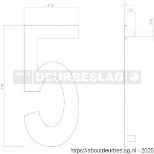 Intersteel 4020 huisnummer 5 150 mm RVS structuur zwart - R26009008 - afbeelding 2