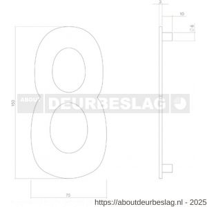 Intersteel 4020 huisnummer 8 150 mm RVS structuur zwart - R26009011 - afbeelding 2