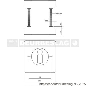 Intersteel 3185 sleutelrozetten verdekt 55x55x10 mm met nokken antraciet grijs - R26011342 - afbeelding 1