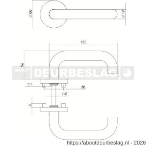 Intersteel 1011 deurkruk Rond op rozet verdekt diameter 55x8 mm met nokken RVS - R26010553 - afbeelding 2