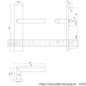 Intersteel 1407 deurkruk Jura op schild verdekt rechthoekig 219x40 mm met nokken blind RVS - R26009032 - afbeelding 2