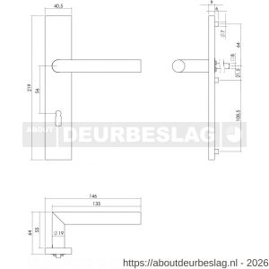 Intersteel 1407 deurkruk Jura op schild verdekt rechthoekig 219x40 mm met nokken sleutelgat 56 mm RVS - R26009033 - afbeelding 2