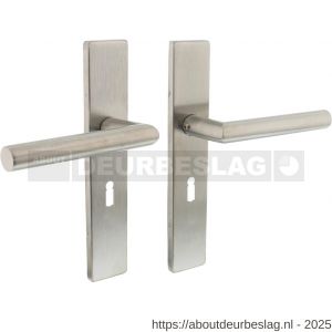 Intersteel 1407 deurkruk Jura op schild verdekt rechthoekig 219x40 mm met nokken sleutelgat 56 mm RVS - R26009033 - afbeelding 1