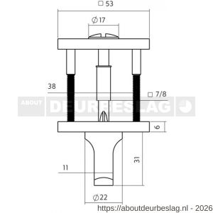 Intersteel Essentials 1030 WC-sluiting verdekt 53x53x6 mm met stift 6-8 mm PVD antraciet - R26011001 - afbeelding 2