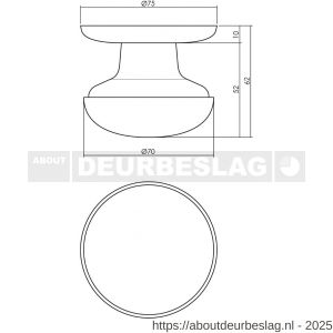 Intersteel Living 3930 voordeurknop zwaar diameter 70 mm op achterplaat diameter 75 mm messing ongelakt - R26007415 - afbeelding 2