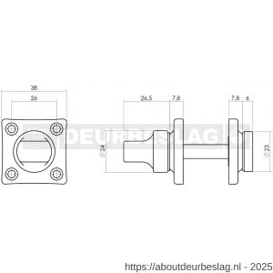 Intersteel Living 3183 WC-sluiting 38x38x5 mm met stift 8x8 mm messing getrommeld - R26002710 - afbeelding 2