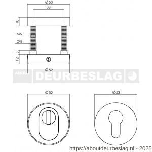 Intersteel 3755 SKG3 veiligheidsrozetten rond verdekt diameter 52x12 mm profielcilindergat met kerntrekbeveiliging PVD messing getrommeld - R26010941 - afbeelding 2