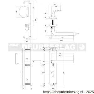 Intersteel Living 3788 SKG3 veiligheidsbeslag ovaal 250x50 mm greep-kruk Luzern met veerconstructie profielcilindergat 72 mm met kerntrekbeveiliging PVD messing getrommeld - R26010937 - afbeelding 2