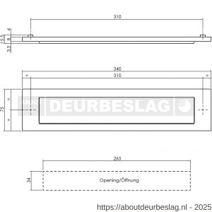 Intersteel Living 4000 briefplaat rechthoekig 340x75 mm met klep-regenrand PVD messing getrommeld - R26010926 - afbeelding 2