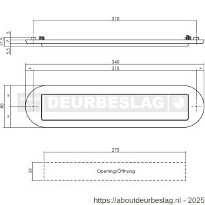 Intersteel Living 4000 briefplaat ovaal 340x80 mm met klep-regenrand PVD messing getrommeld - R26010925 - afbeelding 2