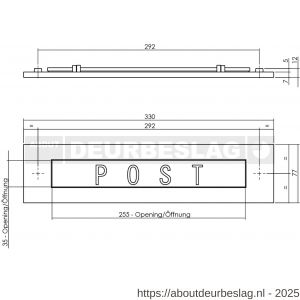 Intersteel Living 4000 briefplaat rechthoekig 330x77 mm met verende klep binnendraaiend met tekst POST messing getrommeld - R26010141 - afbeelding 2