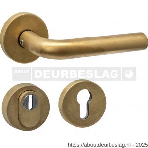 Intersteel Living 4057 set achterdeurbeslag rond deurkruk Luzern met massieve rozetten en SKG3 veiligheidsrozetten PVD messing getrommeld - R26010911 - afbeelding 1