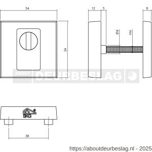Intersteel Living 4057 set achterdeurbeslag vierkant deurkruk Jura met massieve rozetten en SKG3 veiligheidsrozetten PVD messing getrommeld - R26010909 - afbeelding 3