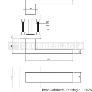 Intersteel Living 4057 deurkruk Amsterdam met rozet massief verdekt 53x53x10 mm met nokken PVD messing getrommeld - R26010908 - afbeelding 2