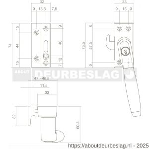 Intersteel Living 6616B SKG* afsluitbare raamsluiting links Ton 400 messing getrommeld-ebbenhout compleet - R26003816 - afbeelding 2