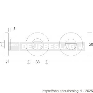 Intersteel Living 3156 WC-sluiting verdekt diameter 50x8 mm met stift 8x8 mm messing gelakt - R26002688 - afbeelding 2