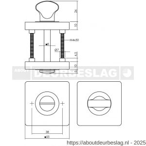 Intersteel Living 3191 WC-sluiting verdekt 55x55x10 mm met nokken en stift 8x8 mm PVD messingkleur - R26010199 - afbeelding 2