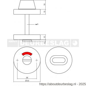Intersteel Living 3410 WC-sluiting verdekt diameter 53x10 mm met stift 8x8 mm PVD messingkleur - R26010903 - afbeelding 2