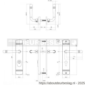 Intersteel Living 3777 achterdeurbeslag Helena 239x50 mm kruk-kruk profielcilindergat 72 mm met kerntrekbeveiliging PVD messingkleur - R26010203 - afbeelding 3