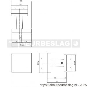 Intersteel 3930 voordeurknop Vierkant 64x64 mm op achterplaat 54x54 mm verkropt éénzijdige montage PVD messingkleur - R26010893 - afbeelding 2