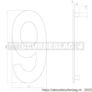 Intersteel 4020 huisnummer 9 150 mm PVD messing - R26010872 - afbeelding 2