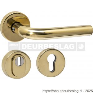 Intersteel 4057 set achterdeurbeslag rond deurkruk Luzern met massieve rozetten en SKG3 veiligheidsrozetten PVD messingkleur - R26010870 - afbeelding 1