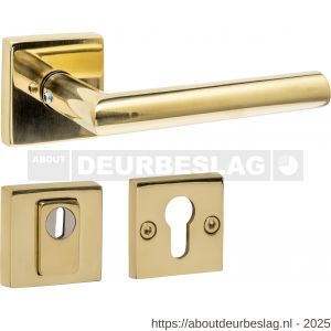 Intersteel 4057 set achterdeurbeslag vierkant deurkruk Jura met massieve rozetten en SKG3 veiligheidsrozetten PVD messingkleur - R26010868 - afbeelding 1