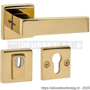 Intersteel 4057 set achterdeurbeslag vierkant deurkruk Amsterdam met massieve rozetten en SKG3 veiligheidsrozetten PVD messingkleur - R26010866 - afbeelding 1