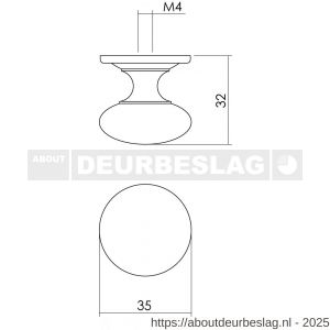 Intersteel Living 8478 knop Paddenstoel met achterplaat 35 mm messing gelakt - R26007857 - afbeelding 2