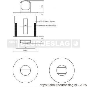 Intersteel Living 3174 WC-sluiting verdekt diameter 49x7 mm met stift 8x8 mm PVD messing mat - R26009875 - afbeelding 2
