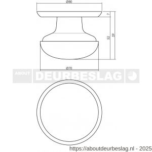 Intersteel Living 3930 voordeurknop zwaar diameter 70 mm op achterplaat diameter 75 mm chroom mat - R26007410 - afbeelding 2