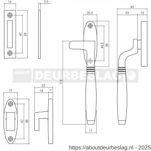 Intersteel Living 5614A raamsluiting Ton rechts met sluitplaat en sluithaak chroom mat-ebbenhout - R26008075 - afbeelding 2