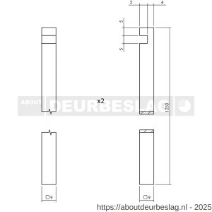 Intersteel Living 5620 set pomp-espagnolet Ton 400 inclusief stangenset 2x 1250 mm chroom mat-ebbenhout - R26009345 - afbeelding 3